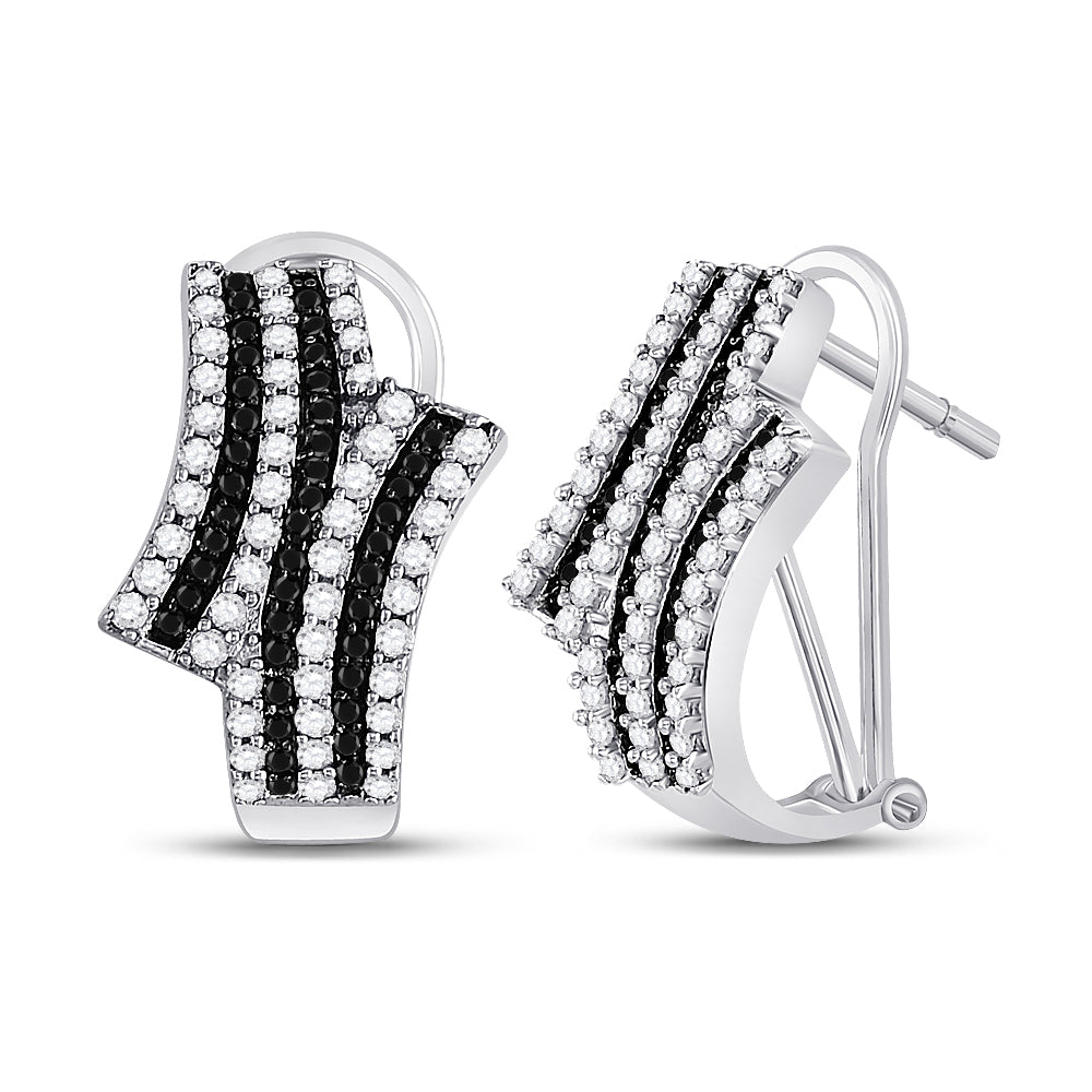 14kt White Gold Womens Round Black Color Enhanced Diamond Hoop Earrings 7/8 Cttw