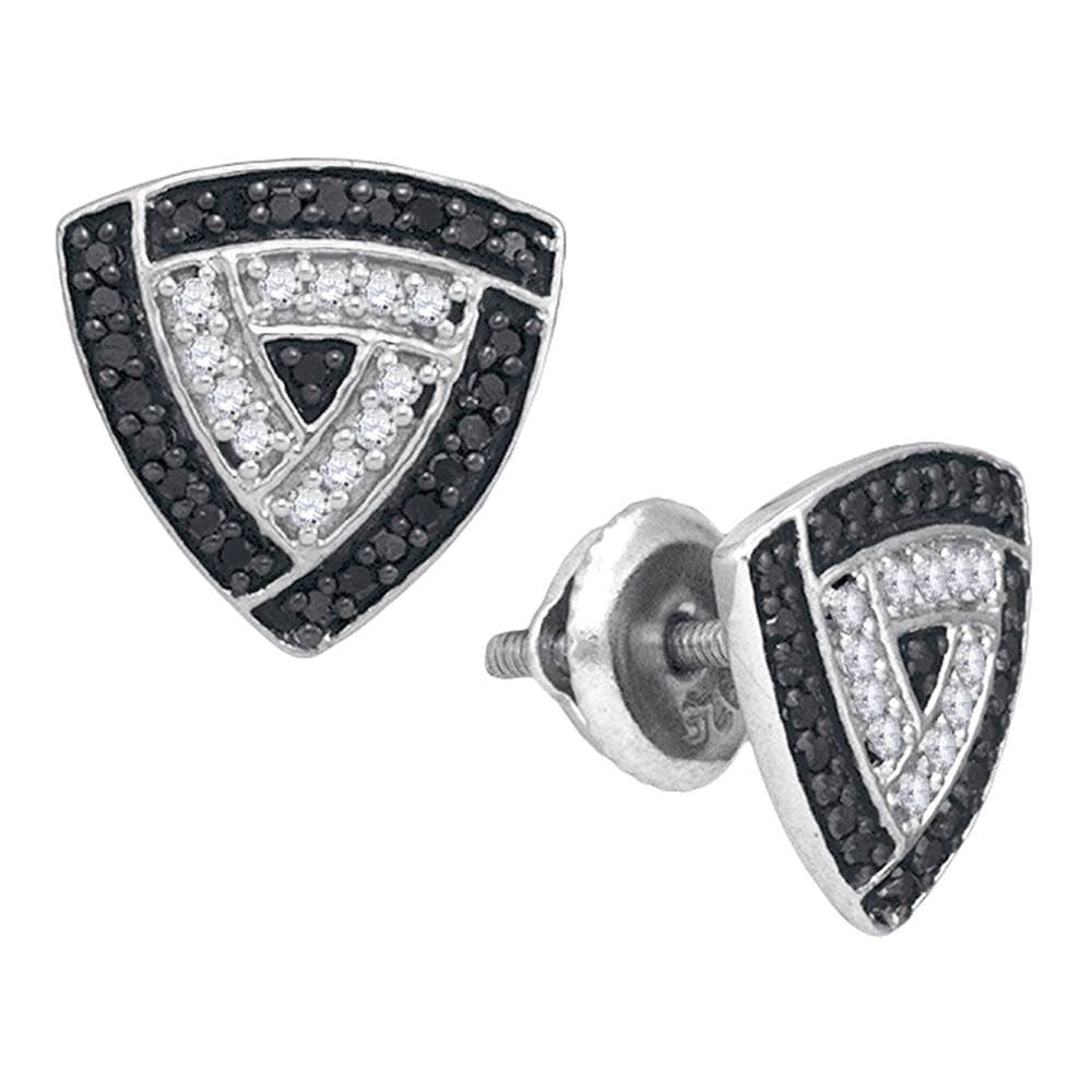 10kt White Gold Womens Round Black Color Enhanced Diamond Triangle Frame Stud Earrings 1/2 Cttw