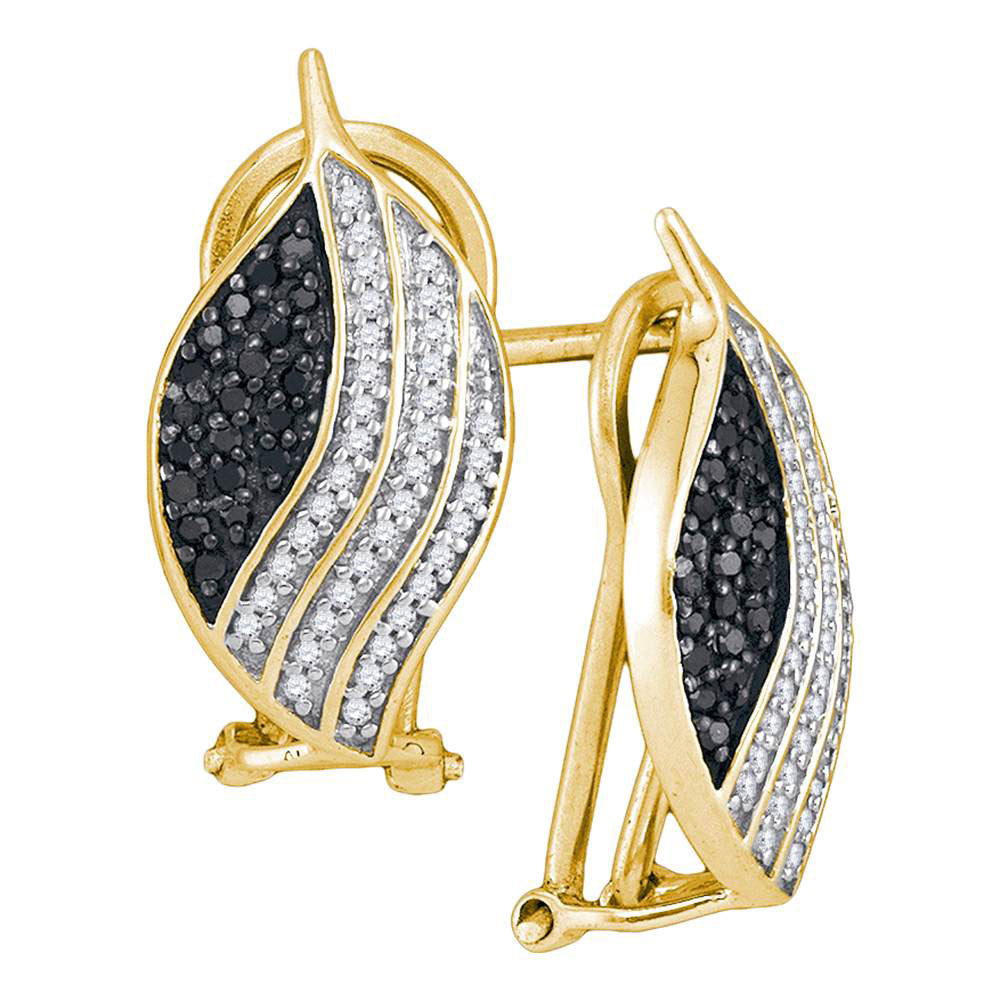 10kt Yellow Gold Womens Round Black Color Enhanced Diamond Oval Stripe Cluster Earrings 1/2 Cttw