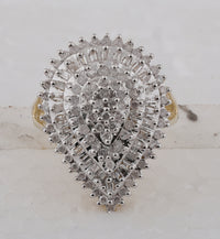 Load image into Gallery viewer, 10kt Yellow Gold Womens Round Baguette Diamond Teardrop Cluster Ring 1.00 Cttw
