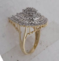 Load image into Gallery viewer, 10kt Yellow Gold Womens Round Baguette Diamond Teardrop Cluster Ring 1.00 Cttw
