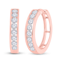 Load image into Gallery viewer, 10kt Rose Gold Womens Round Diamond Channel Set Hoop Earrings 1.00 Cttw
