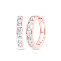 Load image into Gallery viewer, 10kt Rose Gold Womens Round Diamond Channel Set Hoop Earrings 1.00 Cttw
