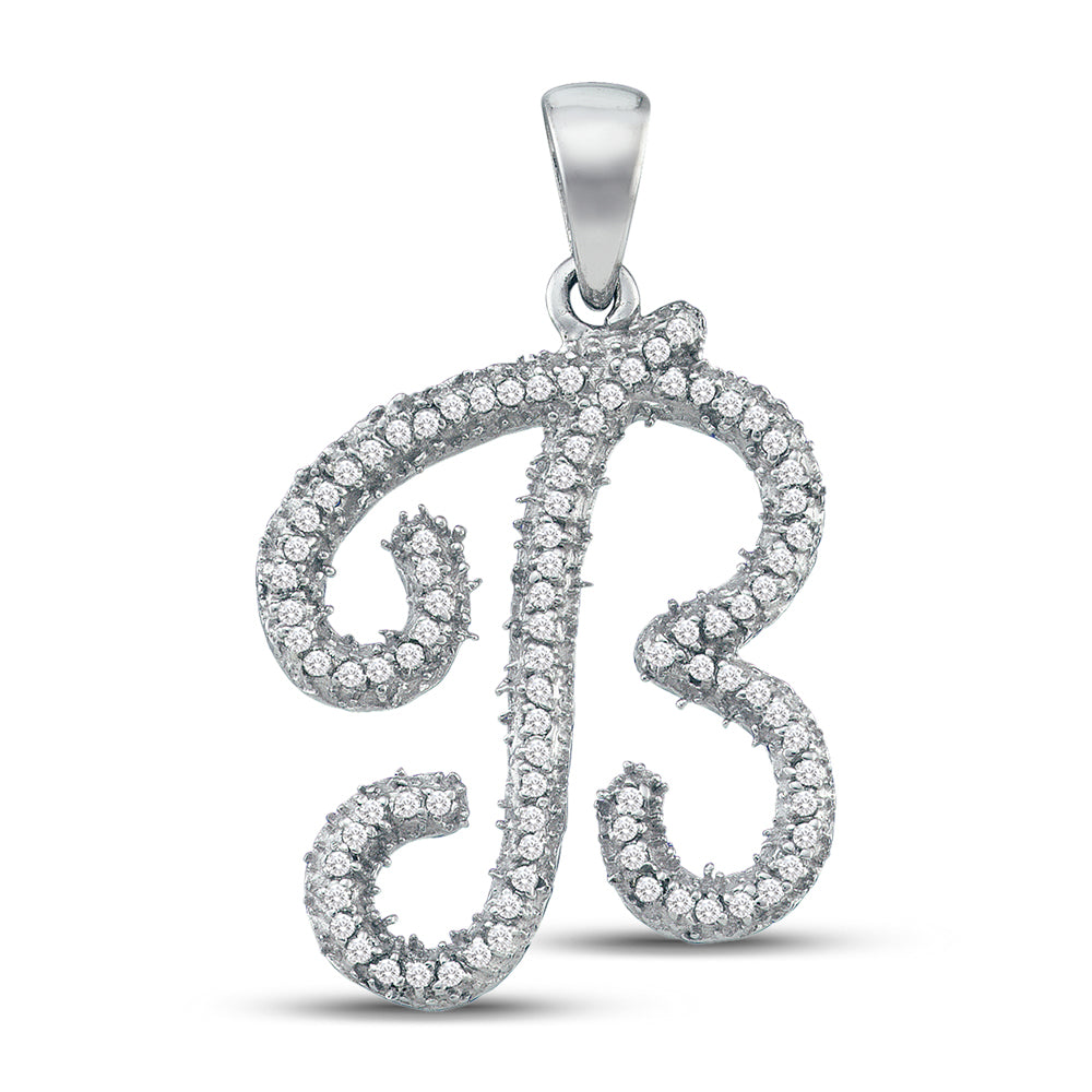 10kt White Gold Womens Round Diamond Cursive Letter B Pendant 1/5 Cttw