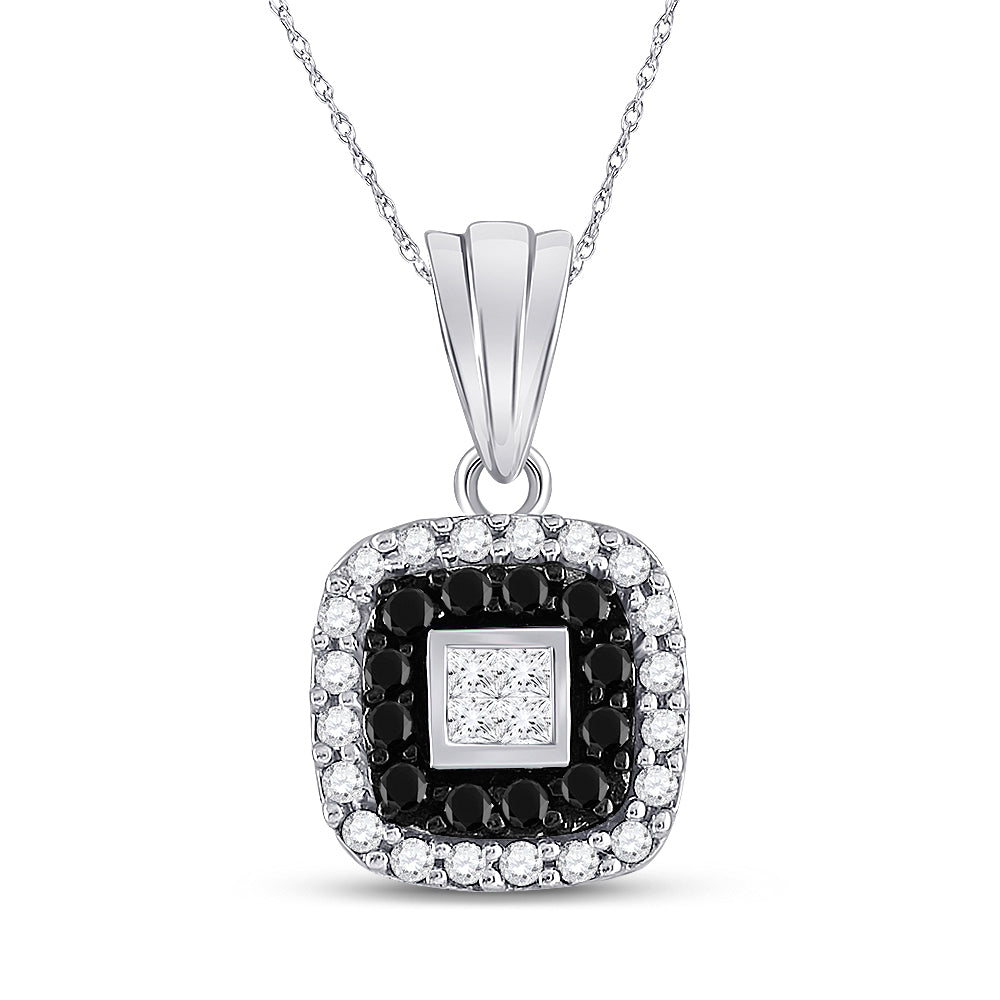 14kt White Gold Womens Round Black Color Enhanced Diamond Square Pendant 1/2 Cttw