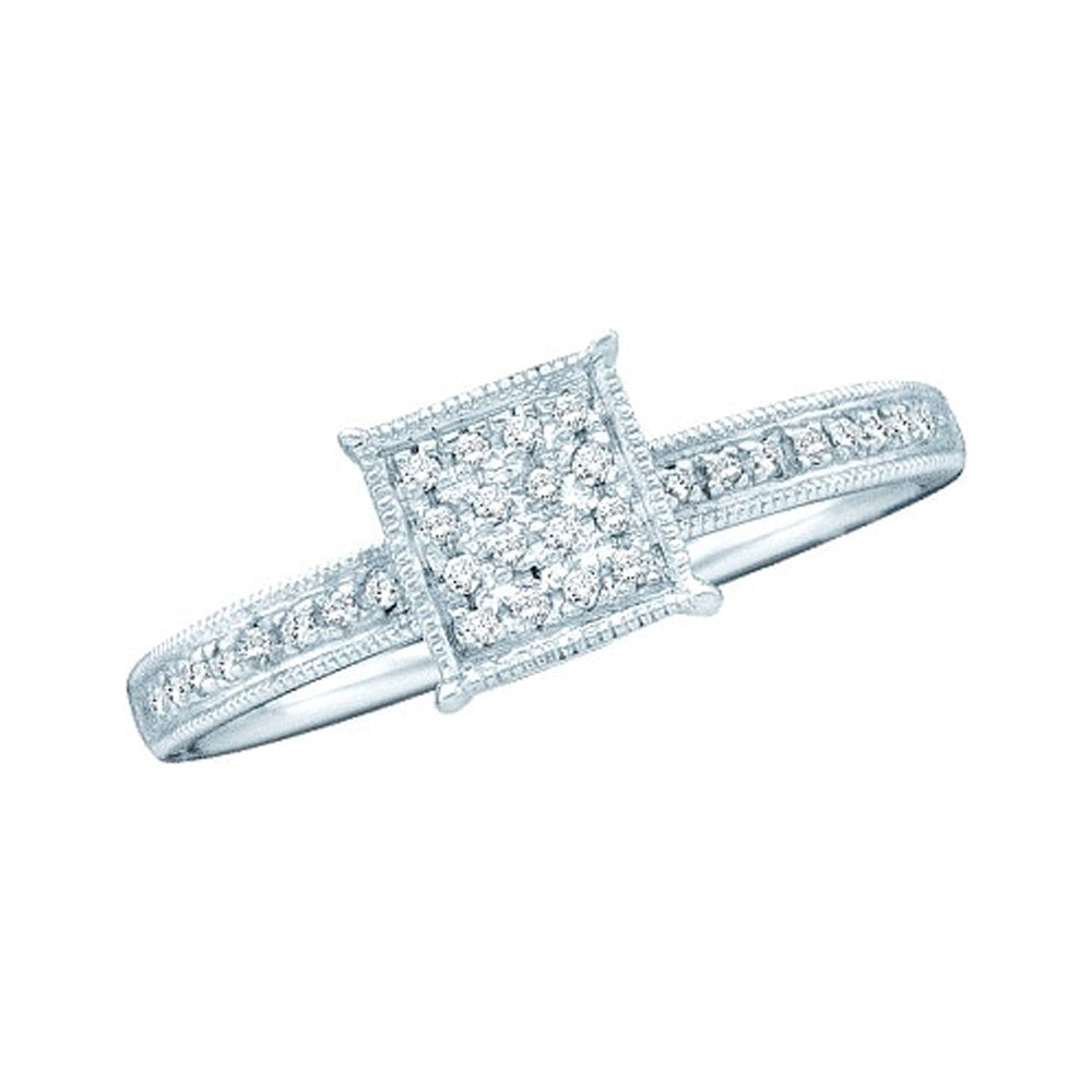 10kt White Gold Womens Round Diamond Square Cluster Ring 1/10 Cttw