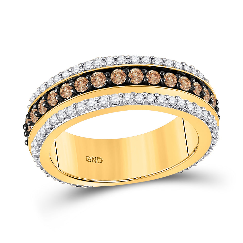 14kt Yellow Gold Womens Round Brown Diamond Band Ring 1-3/8 Cttw