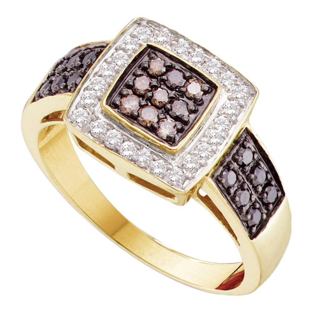 14kt Yellow Gold Womens Round Black Color Enhanced Diamond Square Cluster Ring 1/2 Cttw