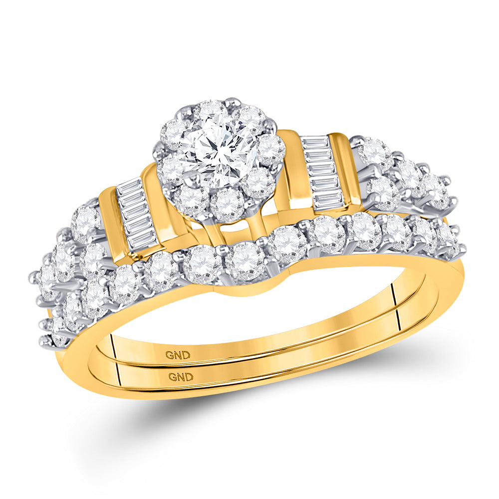 14kt Yellow Gold Womens Round Diamond Bridal Wedding Engagement Ring Band Set 1.00 Cttw