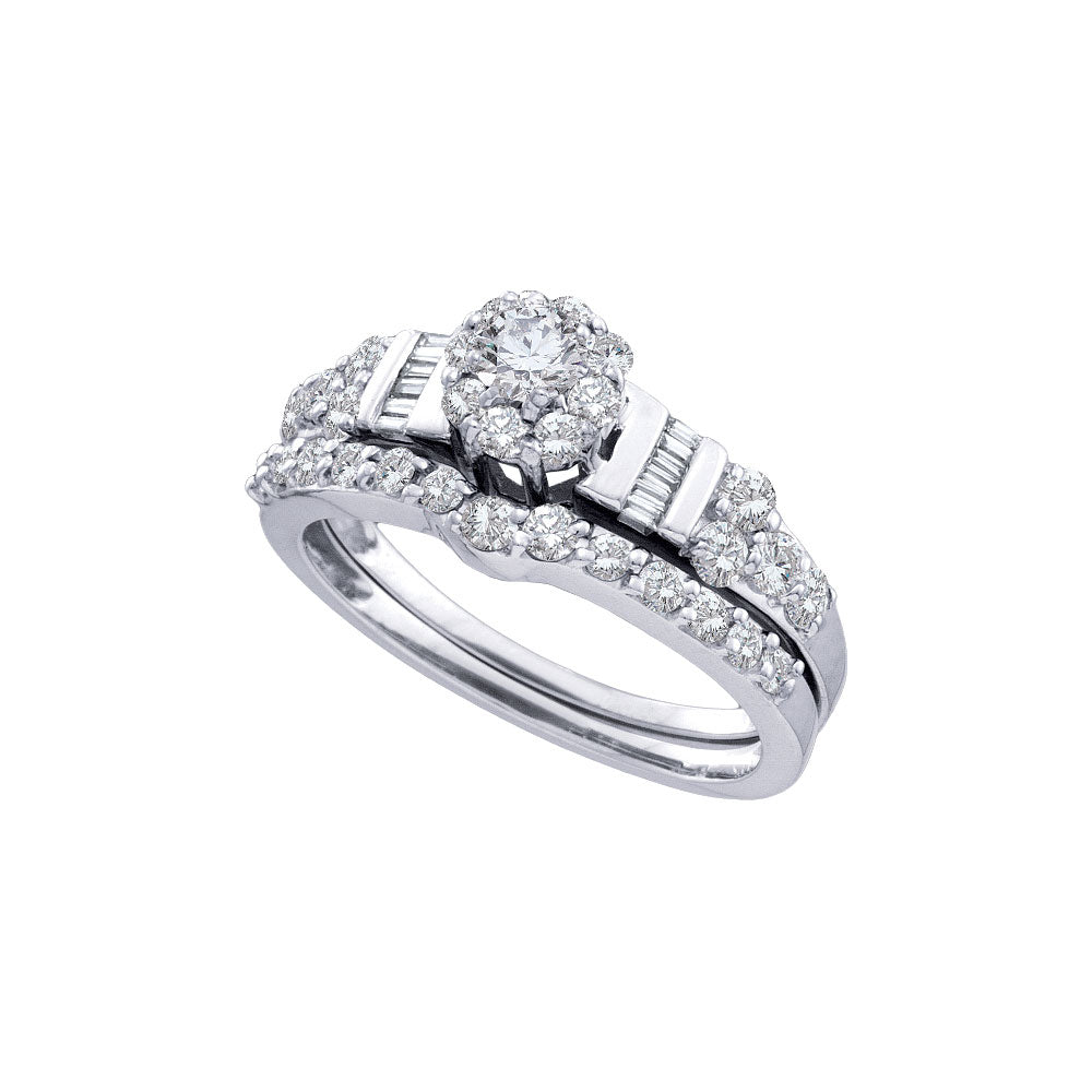 14kt White Gold Womens Round Diamond Bridal Wedding Engagement Ring Band Set 1.00 Cttw