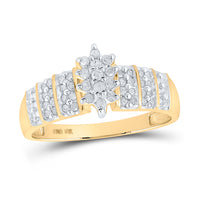 Load image into Gallery viewer, 10kt Yellow Gold Womens Round Prong-set Diamond Oval Cluster Ring 1/4 Cttw
