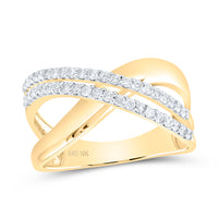 Load image into Gallery viewer, 10kt Yellow Gold Womens Round Diamond Crossover Band Ring 3/8 Cttw
