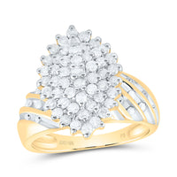 Load image into Gallery viewer, 10kt Yellow Gold Womens Round Diamond Oval Cluster Ring 1.00 Cttw

