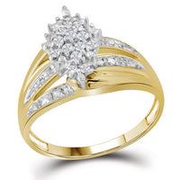 Load image into Gallery viewer, 10kt Yellow Gold Womens Round Prong-set Diamond Oval Cluster Ring 1/5 Cttw
