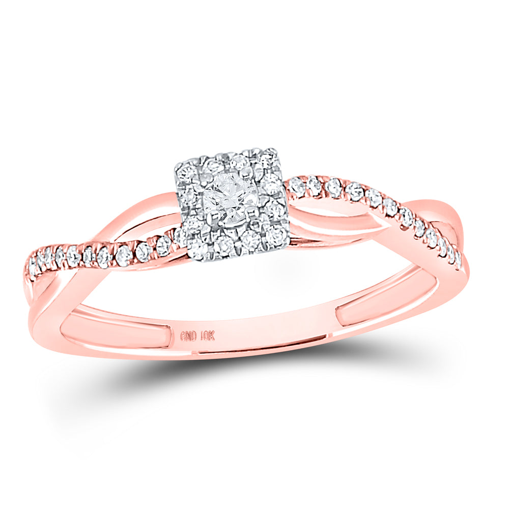 10kt Rose Gold Womens Round Diamond Solitaire Twist Bridal Wedding Engagement Ring 1/5 Cttw