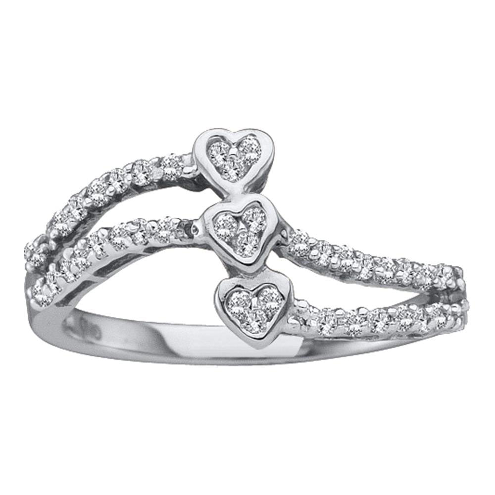 14kt White Gold Womens Round Diamond Triple Trinity Heart Openwork Ring 1/4 Cttw