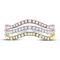 Load image into Gallery viewer, 10kt Tri-Tone Gold Womens Round Diamond Triple Row Band Ring 1/12 Cttw
