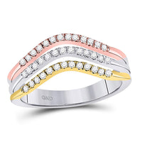 Load image into Gallery viewer, 10kt Tri-Tone Gold Womens Round Diamond Triple Row Band Ring 1/12 Cttw
