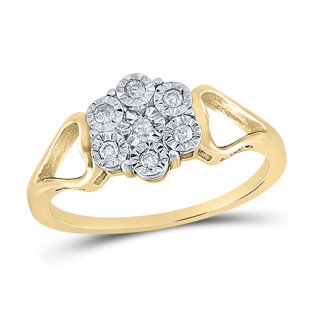 Yellow-tone Sterling Silver Womens Round Diamond Illusion-set Flower Cluster Ring 1/8 Cttw