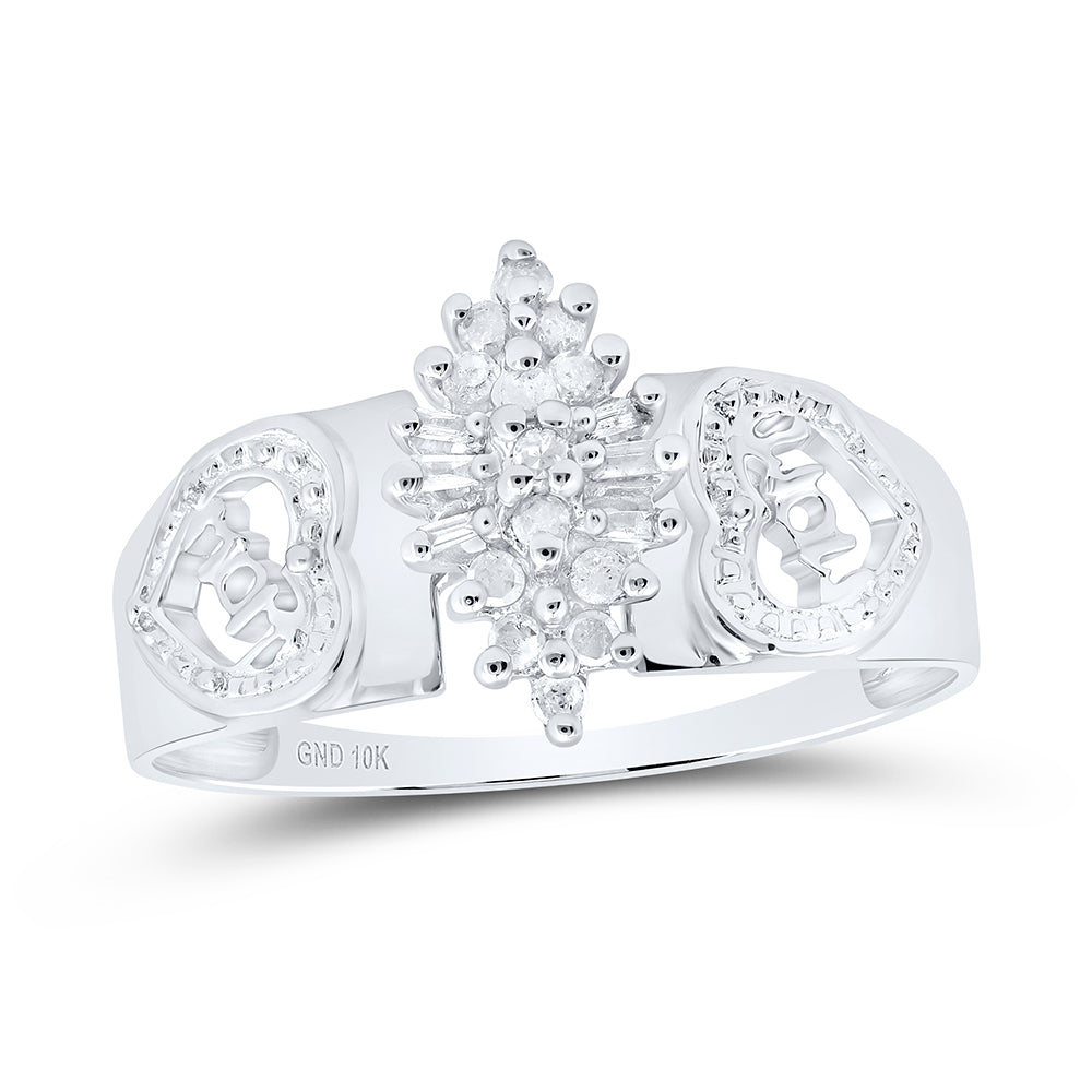 10kt White Gold Womens Round Diamond Mom Mother Ring 1/8 Cttw