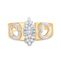 Load image into Gallery viewer, 10kt Yellow Gold Womens Round Diamond Double Heart Cluster Ring 1/8 Cttw
