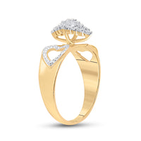 Load image into Gallery viewer, 10kt Yellow Gold Womens Round Diamond Double Heart Cluster Ring 1/8 Cttw
