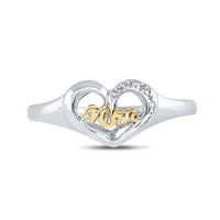 Load image into Gallery viewer, Sterling Silver Womens Round Diamond Mom Mother 2-tone Heart Ring .02 Cttw
