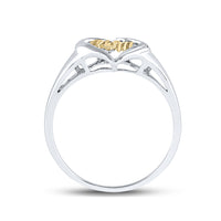 Load image into Gallery viewer, Sterling Silver Womens Round Diamond Mom Mother 2-tone Heart Ring .02 Cttw
