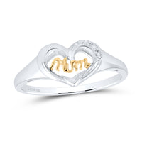 Load image into Gallery viewer, Sterling Silver Womens Round Diamond Mom Mother 2-tone Heart Ring .02 Cttw
