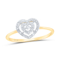 Load image into Gallery viewer, 10kt Yellow Gold Womens Round Diamond Slender Heart Cluster Ring 1/20 Cttw
