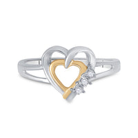 Load image into Gallery viewer, Two-tone Sterling Silver Womens Round Diamond Double Heart Ring .03 Cttw
