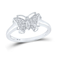 Load image into Gallery viewer, 10kt White Gold Womens Round Diamond Butterfly Bug Cluster Fashion Ring 1/12 Cttw
