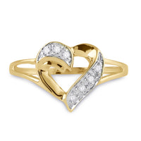 Load image into Gallery viewer, 10kt Yellow Gold Womens Round Diamond Split-shank Heart Ring 1/20 Cttw
