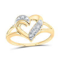 Load image into Gallery viewer, 10kt Yellow Gold Womens Round Diamond Split-shank Heart Ring 1/20 Cttw
