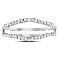 Load image into Gallery viewer, 14kt White Gold Womens Round Diamond Ring Guard Wrap Enhancer Wedding Band 1/4 Cttw
