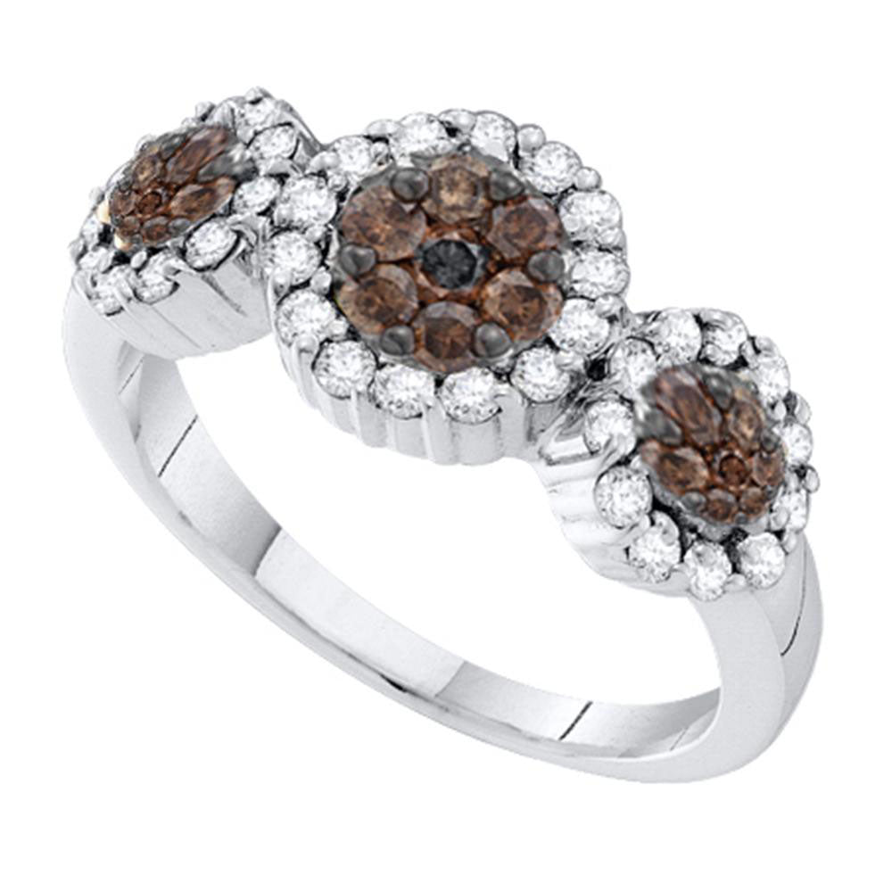 14kt White Gold Womens Round Brown Diamond Cluster Ring 1/2 Cttw