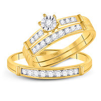 Load image into Gallery viewer, 14kt Yellow Gold His &amp; Hers Round Diamond Solitaire Matching Bridal Wedding Ring Band Set 1/2 Cttw
