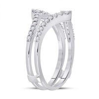 Load image into Gallery viewer, 14kt White Gold Womens Round Diamond Ring Guard Wrap Enhancer Wedding Band 1/2 Cttw
