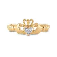 Load image into Gallery viewer, 10kt Yellow Gold Womens Round Diamond Claddagh Heart Ring .02 Cttw
