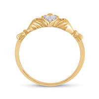 Load image into Gallery viewer, 10kt Yellow Gold Womens Round Diamond Claddagh Heart Ring .02 Cttw
