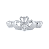 Load image into Gallery viewer, 10kt White Gold Womens Round Diamond Claddagh Heart Ring .01 Cttw
