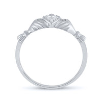 Load image into Gallery viewer, 10kt White Gold Womens Round Diamond Claddagh Heart Ring .01 Cttw
