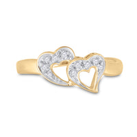 Load image into Gallery viewer, 10kt Yellow Gold Womens Round Diamond Double Heart Ring 1/12 Cttw
