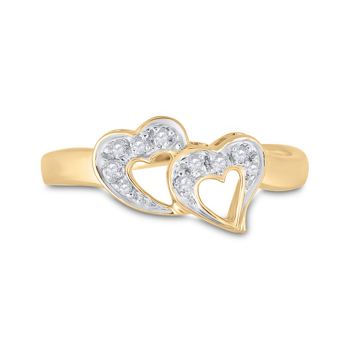 10kt Yellow Gold Womens Round Diamond Double Heart Ring 1/12 Cttw