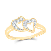 Load image into Gallery viewer, 10kt Yellow Gold Womens Round Diamond Double Heart Ring 1/12 Cttw

