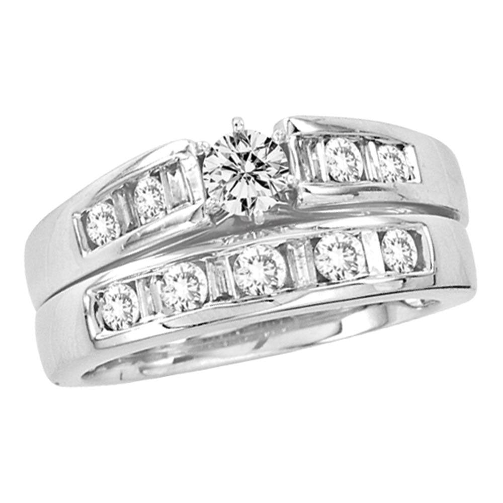 14kt White Gold Womens Round Diamond Bridal Wedding Engagement Ring Band Set 1.00 Cttw