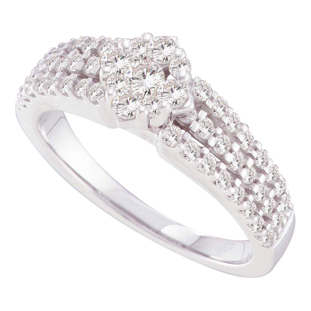 14kt White Gold Womens Round Diamond Cluster Bridal Wedding Engagement Ring 5/8 Cttw