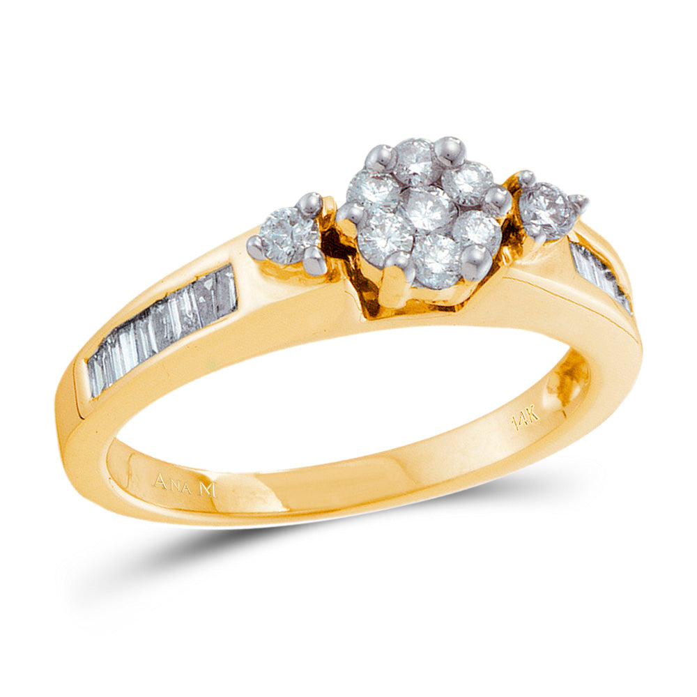 14kt Yellow Gold Womens Round Diamond Flower Cluster Fashion Ring 1/2 Cttw