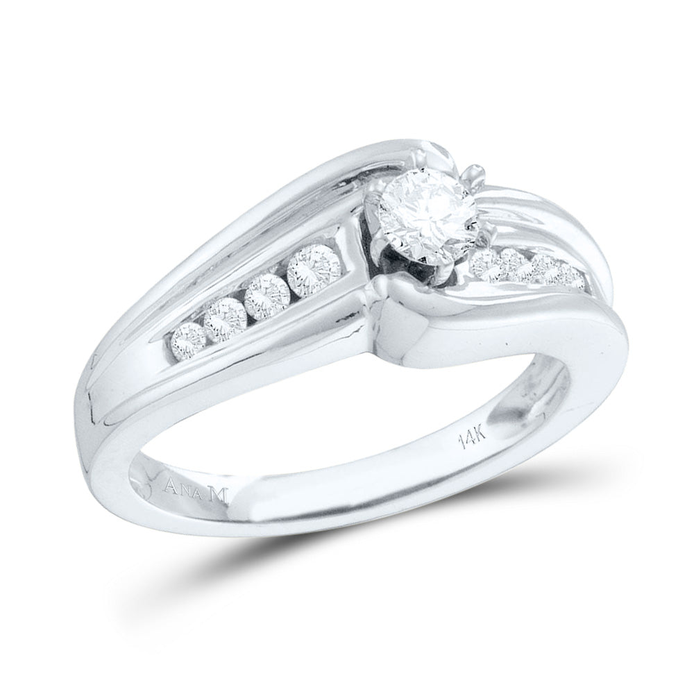 14kt White Gold Womens Round Diamond Solitaire Bridal Wedding Engagement Ring 3/8 Cttw