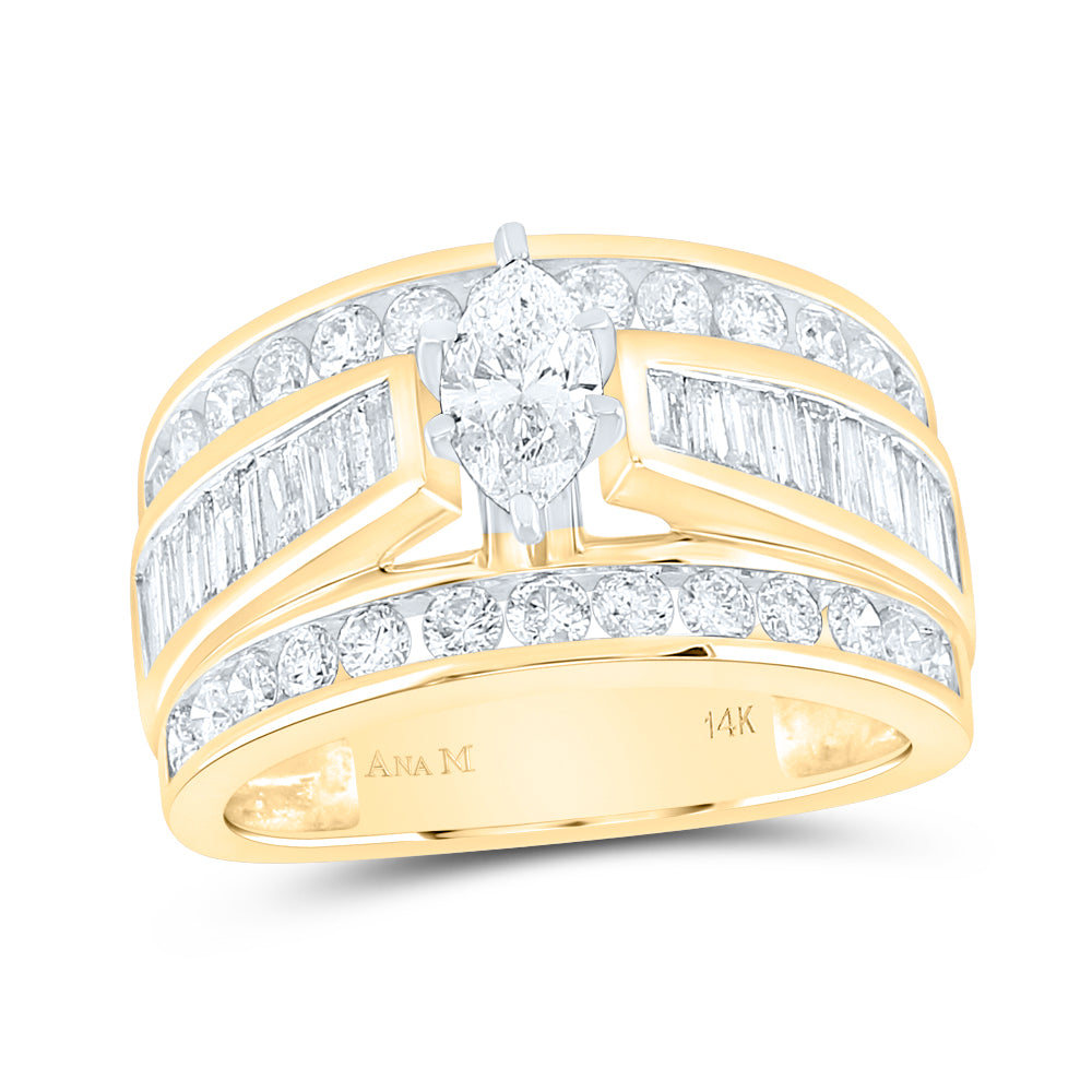 14kt Yellow Gold Womens Marquise Diamond Solitaire Bridal Wedding Engagement Ring 2.00 Cttw